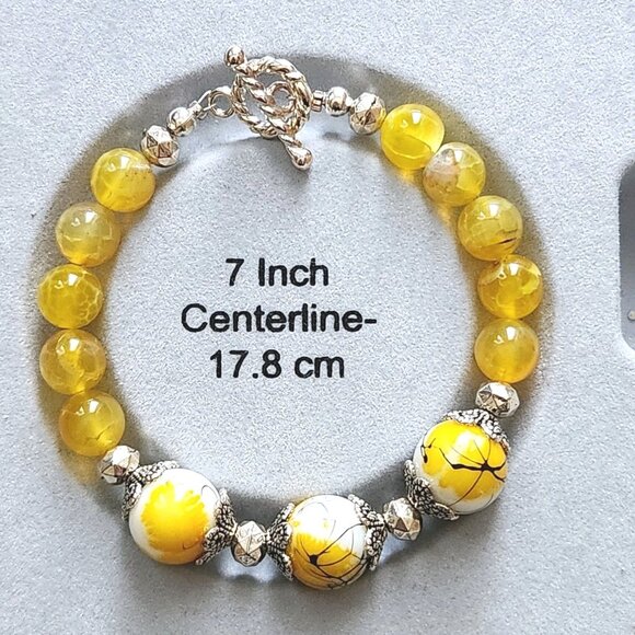 Yellow Fire Agate Bracelet Glass Focal Semi Precious Stone 7"Handmade D NWOT - Picture 8 of 8